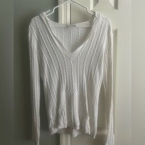 White V-Neck Cable Knit Sweater